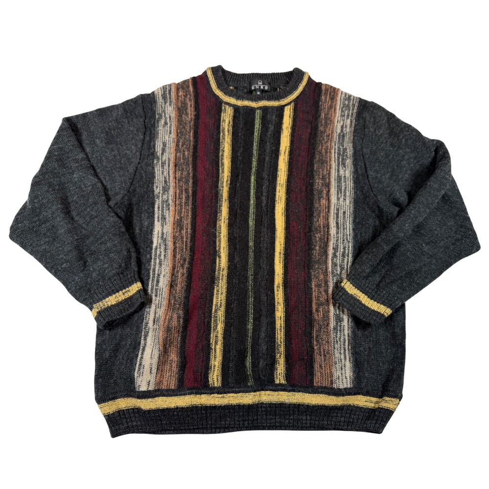 Vintage Striped Coogi Style Wool Blend Crewneck Sweater Grunge Indie Grandpa M